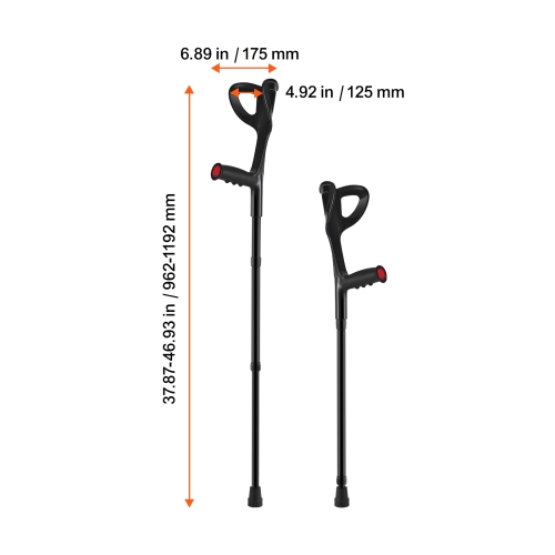 VEVOR 1 Pair Forearm Crutches for Adults,10-Level Height Adjustable Walking Forearm Crutches,Aluminum Folding Medical Crutches with Open Cuff &