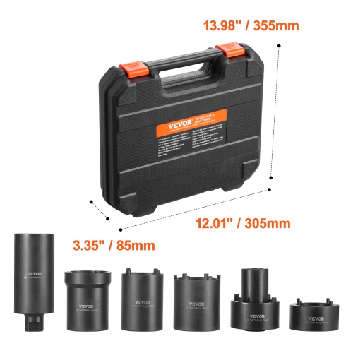 VEVOR 1/2 inch Spindle Nut Socket Tool Kit, Drive 6 Piece Axle Hub Nut Socket Set, for Ford, 4WD Vehicles and GM Vehicles, with Storage Case, Axle
