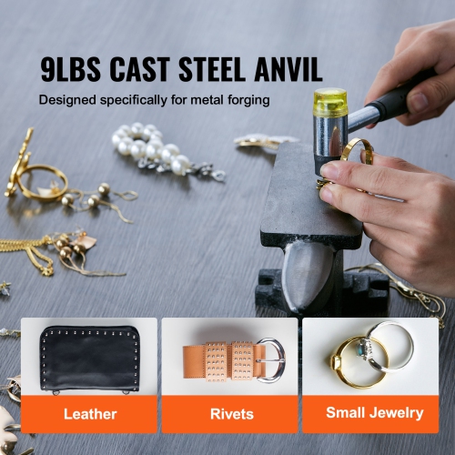 VEVOR 8.8Lbs Cast Steel Anvil, Single Horn Anvil, High Hardness Rugged Round Horn Anvil Blacksmith, Compact Design and Stable Base, Forge Tools and