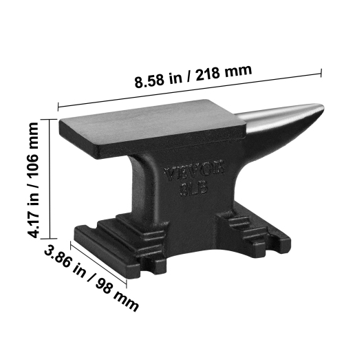 VEVOR 8.8Lbs Cast Steel Anvil, Single Horn Anvil, High Hardness Rugged Round Horn Anvil Blacksmith, Compact Design and Stable Base, Forge Tools and
