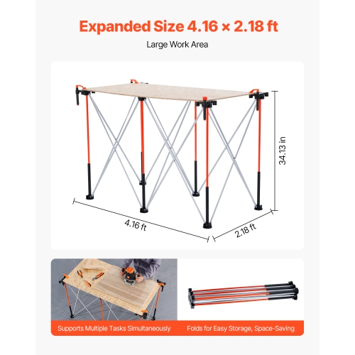 VEVOR 4.16 x 2.18 ft Portable Folding Workstand, Collapsible Workbench, 2500 lbs Weight Capacity, No Assembly Foldable Work Stand with Storage Bag,
