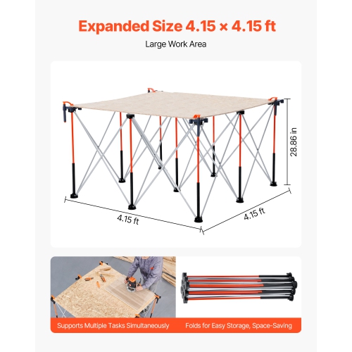 Bâton pliant portatif VEVOR 4,15 x 4.15&nbsp;pi, établi pliable, capacité 3500&nbsp;lb, support de travail pliable sans assemblage avec sac de