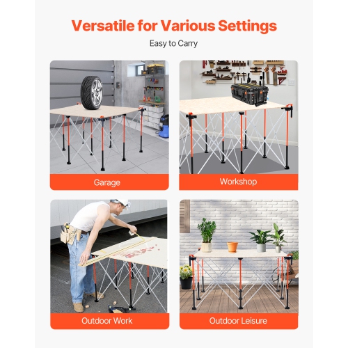 Bâton pliant portatif VEVOR 4,15 x 4.15&nbsp;pi, établi pliable, capacité 3500&nbsp;lb, support de travail pliable sans assemblage avec sac de