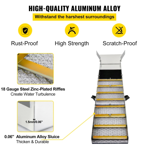 VEVOR 50" Folding Aluminum Alloy Sluice Box, Compact Sluice Boxes for Gold, Lightweight Gold Sluice Equipment, Portable Sluice Boxes with Miner's