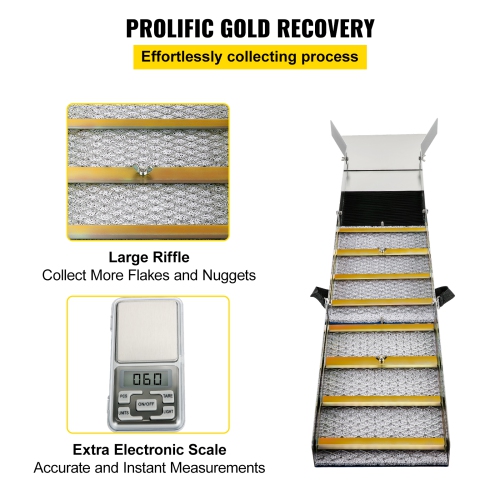 VEVOR 50" Folding Aluminum Alloy Sluice Box, Compact Sluice Boxes for Gold, Lightweight Gold Sluice Equipment, Portable Sluice Boxes with Miner's