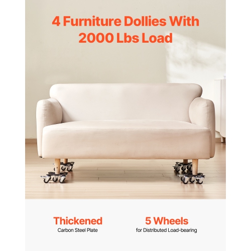 VEVOR Furniture Dolly, Maximum Load 1200 lbs, Heavy Duty Furniture Movers with 5 360° Rotation Wheels, Carbon Steel Panel, Furniture Lift Slider Tool