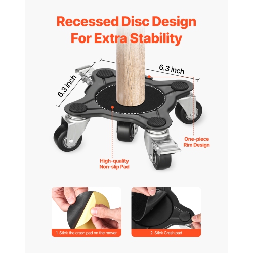 VEVOR Furniture Dolly, Maximum Load 1200 lbs, Heavy Duty Furniture Movers with 5 360° Rotation Wheels, Carbon Steel Panel, Furniture Lift Slider Tool