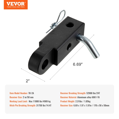 VEVOR Fits 2" Shackle Hitch Receiver, 52900 lbs Breaking Strength, Heavy Duty Towing Accessories with Trailer Hitch Lock Pin for Trucks, Off-Road