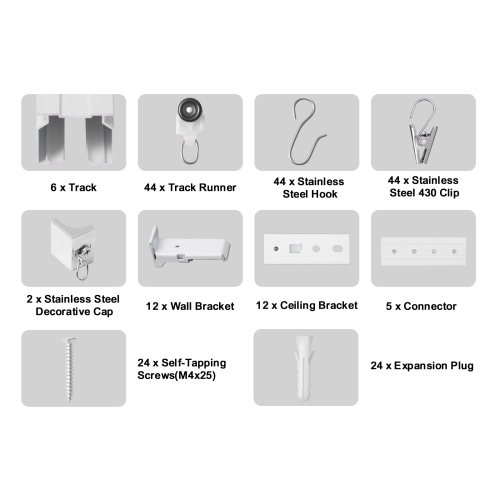 Ensemble de rails à rideaux de plafond VEVOR de 17,7 pi/5,4 m, système de rails coulissants au plafond pour rideaux, rail séparateur de pièce pour
