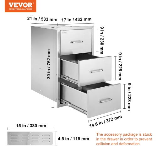 17&nbsp;W x 30 haut. X 21D po de VEVOR – Tiroirs à double accès en acier inoxydable avec porte-essuie-tout pour îlot de barbecue ou poste de barbecue