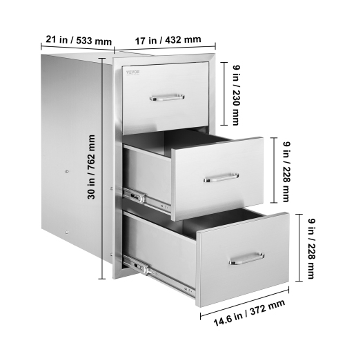 17&nbsp;W x 30 haut. X 21D po de VEVOR – Tiroirs à double accès en acier inoxydable avec porte-essuie-tout pour îlot de barbecue ou poste de barbecue