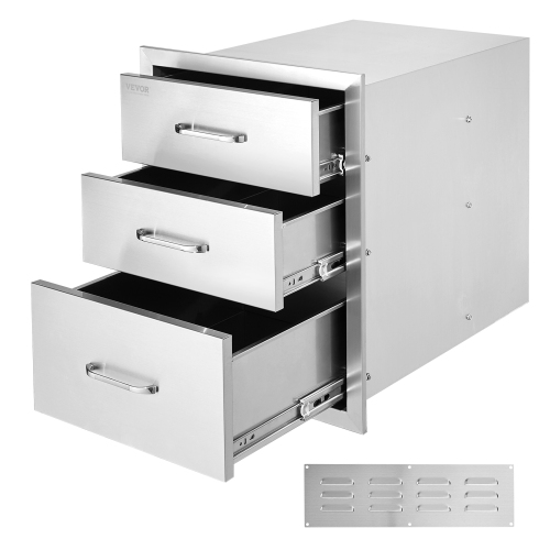 VEVOR 18 x23 x 23 Inch Outdoor Kitchen Stainless Steel Triple Access BBQ Drawers with Chrome Handle