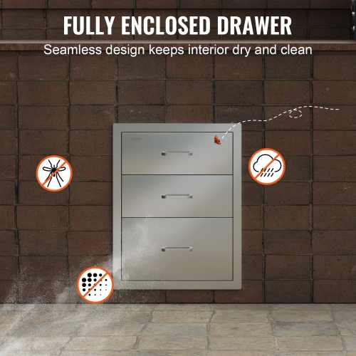 VEVOR 18 x23 x 23 Inch Outdoor Kitchen Stainless Steel Triple Access BBQ Drawers with Chrome Handle