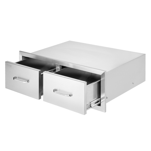 Tiroirs de cuisine pour l'extérieur VEVOR 30&nbsp;W x 10 H x 20 P, deux tiroirs horizontaux d'accès pour barbecue en acier inoxydable avec poignée,