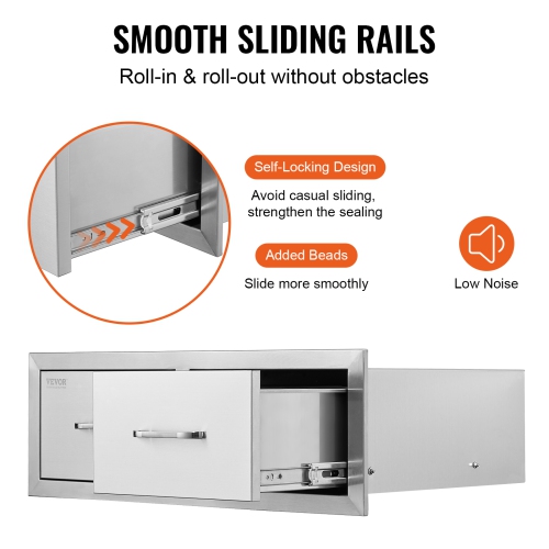 Tiroirs de cuisine pour l'extérieur VEVOR 30&nbsp;W x 10 H x 20 P, deux tiroirs horizontaux d'accès pour barbecue en acier inoxydable avec poignée,