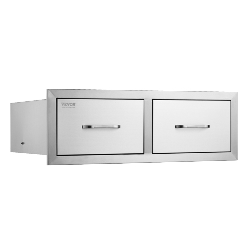 Tiroirs de cuisine pour l'extérieur VEVOR 30&nbsp;W x 10 H x 20 P, deux tiroirs horizontaux d'accès pour barbecue en acier inoxydable avec poignée,