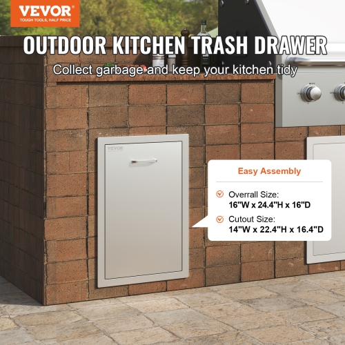 VEVOR 16 x 22 x 16 Inch Stainless Steel Storage Drawer Outdoor Kitchen Propane Tank Drawer Built-in Trash Drawer Propane Tank Trash Drawer for