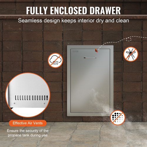 VEVOR 16 x 22 x 16 Inch Stainless Steel Storage Drawer Outdoor Kitchen Propane Tank Drawer Built-in Trash Drawer Propane Tank Trash Drawer for