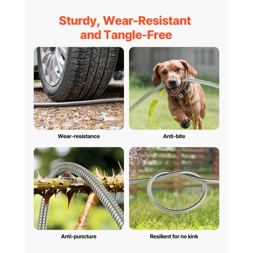 VEVOR 50 ft Metal Garden Hose, Rust Proof Stainless Steel Water Hose, Heavy Duty Backyard Hose with 10 Function Nozzle, No-Kink & Flexible Water