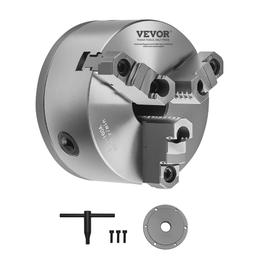 VEVOR 3-Jaw Lathe Chuck, 6 Inch, Self-Centering Chuck with 1 1/2 in-8 Threaded Backing Plate, 0.12-5.71 in (3-145 mm) Clamping Range with T-wrench