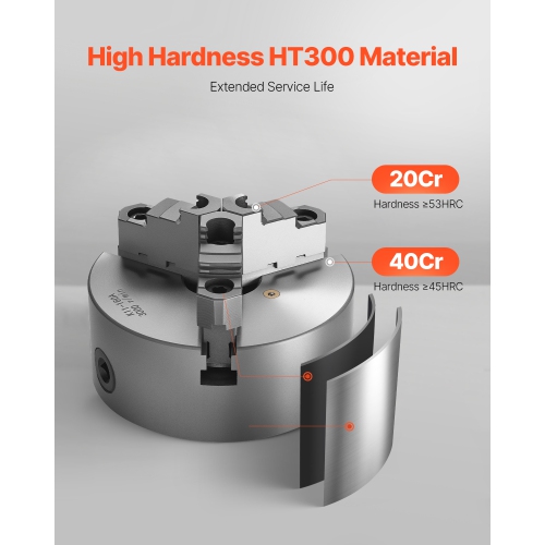 VEVOR 3-Jaw Lathe Chuck, 6 Inch, Self-Centering Chuck with 1 1/2 in-8 Threaded Backing Plate, 0.12-5.71 in (3-145 mm) Clamping Range with T-wrench