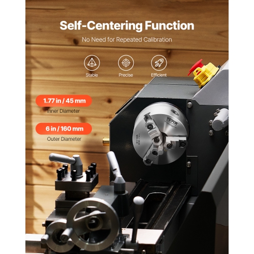 VEVOR 3-Jaw Lathe Chuck, 6 Inch, Self-Centering Chuck with 1 1/2 in-8 Threaded Backing Plate, 0.12-5.71 in (3-145 mm) Clamping Range with T-wrench