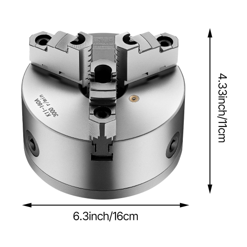 VEVOR 3-Jaw Lathe Chuck, 6 Inch, Self-Centering Chuck with 1 1/2 in-8 Threaded Backing Plate, 0.12-5.71 in (3-145 mm) Clamping Range with T-wrench