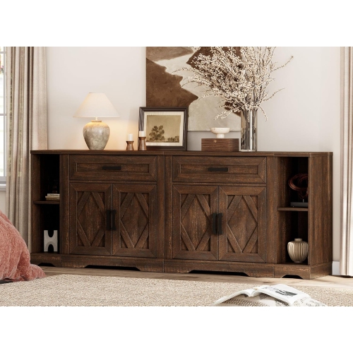 WAMPAT 4-in-1 TV Stand for TVs up to 100",Farmhouse Entertainment Center with 2 Drawers & 4 Doors,63" Media Console Table with Adjustable Shelves for