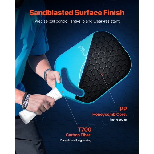 VEVOR T700 Pickleball Paddle with Aero Throat, Carbon Fiber Surface & Honeycomb Core, Professional Pickleball Paddle with Increased Power & Control &