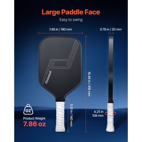VEVOR T700 Pickleball Paddle, Carbon Fiber Surface & Honeycomb Core, Professional Pickleball Paddle with Increased Power & Control & Spin, Pro Pickle