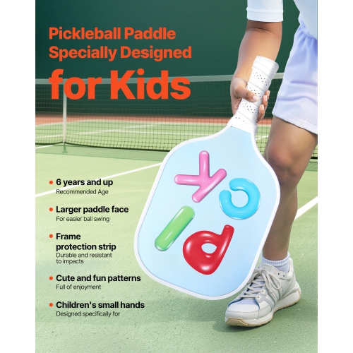 VEVOR Kids Pickleball Paddle, Lightweight Youth Pickleball Paddle with Small Grip and Cute Pattern, Fiberglass Pickle Ball Racket & Honeycomb Core,