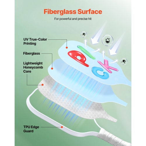 VEVOR Kids Pickleball Paddle, Lightweight Youth Pickleball Paddle with Small Grip and Cute Pattern, Fiberglass Pickle Ball Racket & Honeycomb Core,