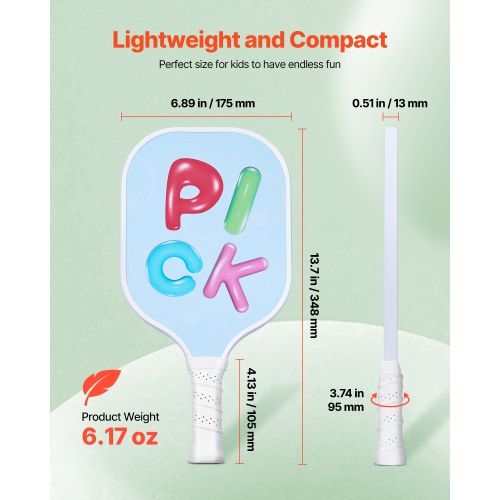 VEVOR Kids Pickleball Paddle, Lightweight Youth Pickleball Paddle with Small Grip and Cute Pattern, Fiberglass Pickle Ball Racket & Honeycomb Core,