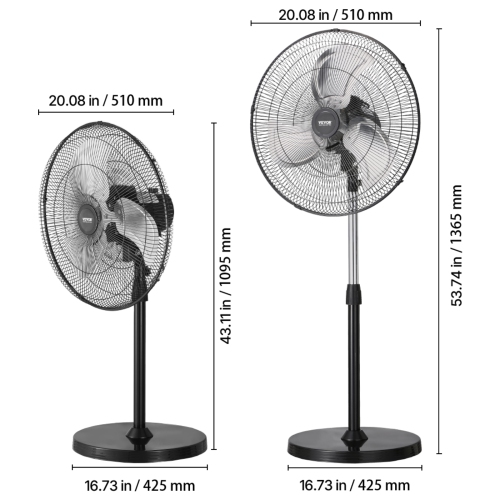 VEVOR 18 Inch Industrial Pedestal Fan, 90-Degree Oscillating Fan, Height Adjustable Standing Fans with 3 Adjustable Speeds, High Power Floor Fans for
