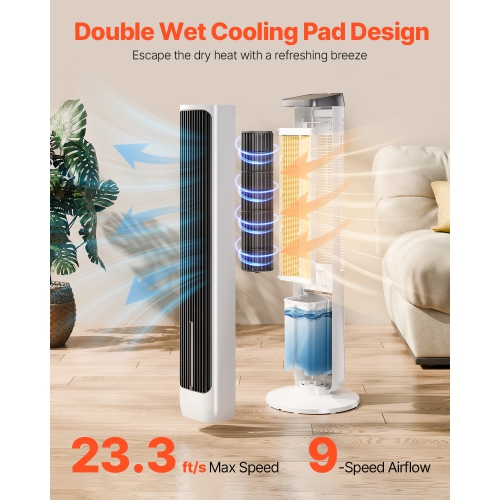 VEVOR 23.3ft/s Tower Fan,Velocity Quiet Floor Fan, 70° Oscillating Fans for Indoors with 9 Speeds, 4 Modes,24H Timer,Portable Standing Bladeless Fan