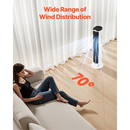 VEVOR 23.3ft/s Tower Fan,Velocity Quiet Floor Fan, 70° Oscillating Fans for Indoors with 9 Speeds, 4 Modes,24H Timer,Portable Standing Bladeless Fan