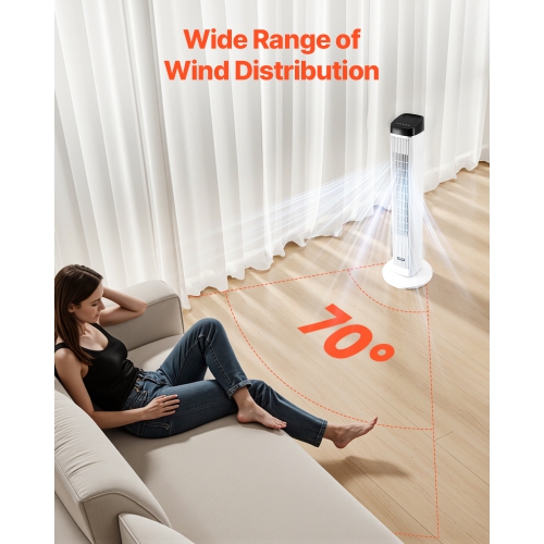 VEVOR 22 ft/s Tower Fan, Velocity Quiet Floor Fan,70° Oscillating Fans for Indoors with 3 Speeds, 4 Modes,12H Timer, Portable Standing Bladeless Fan