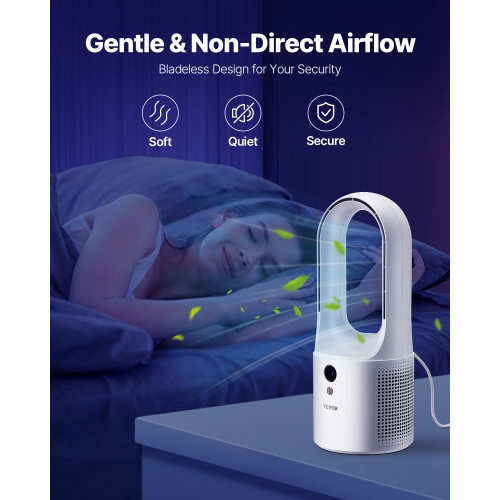 VEVOR 12.99 Inch Desk Fan Bladeless, Kids-Friendly Personal Portable Desk Fan, 6-Speed USB Quiet Cooling Small Tower Fan with Button Control, Blows