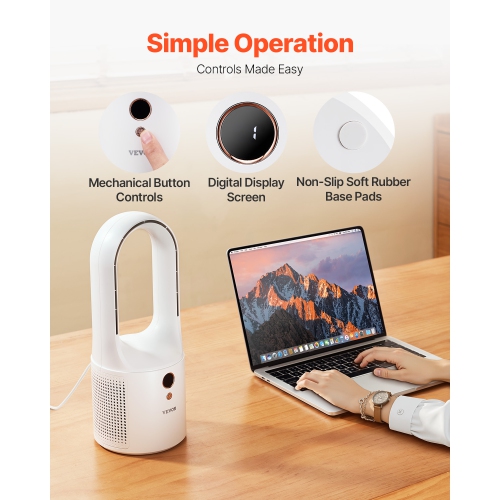 VEVOR 12.99 Inch Desk Fan Bladeless, Kids-Friendly Personal Portable Desk Fan, 6-Speed USB Quiet Cooling Small Tower Fan with Button Control, Blows
