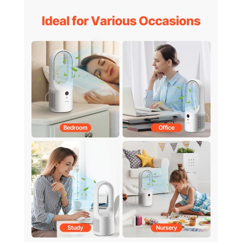 VEVOR 12.99 Inch Desk Fan Bladeless, Kids-Friendly Personal Portable Desk Fan, 6-Speed USB Quiet Cooling Small Tower Fan with Button Control, Blows