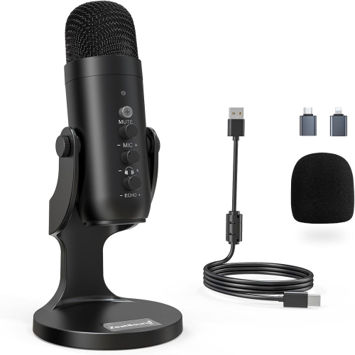 Microphone USB de ZealSound – Microphone à condensateur prêt à l'emploi pour PC, PS4/PS5, Mac, diffusion en continu et baladoémissions