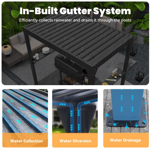 EROMMY 5'x8' Aluminum BBQ Gazebo - Adjustable Louvre Roof, Built-in Drainage & Side Storage - Black