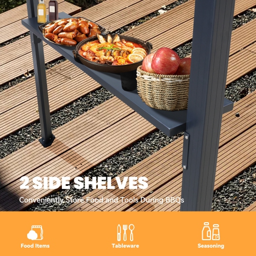 EROMMY 5'x8' Aluminum BBQ Gazebo - Adjustable Louvre Roof, Built-in Drainage & Side Storage - Black