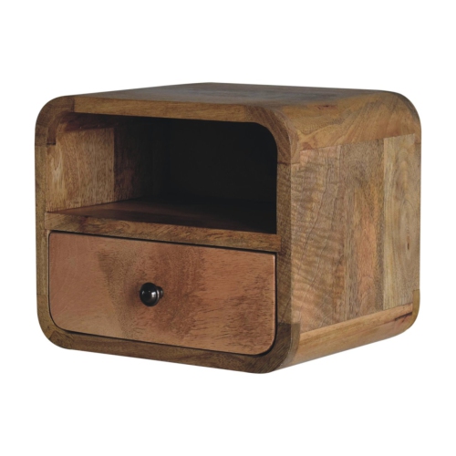 Artisan Furniture Solid Wood Extra Mini Wall Mounted Curved Oak-ish Bedside with Open Slot