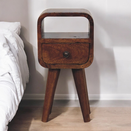 Artisan Furniture Solid Wood Extra Mini Chestnut Curve Open Slot Bedside