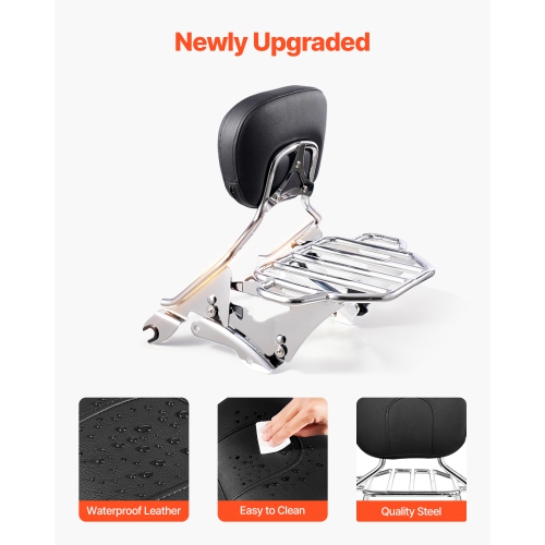 VEVOR Motorcycle Backrest Sissy Bar with Luggage Rack, Compatible with Harley-Davidson Touring Models, Street Glide Road Glide Road King, Detachable