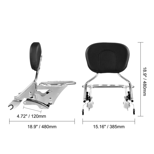 VEVOR Motorcycle Backrest Sissy Bar with Luggage Rack, Compatible with Harley-Davidson Touring Models, Street Glide Road Glide Road King, Detachable