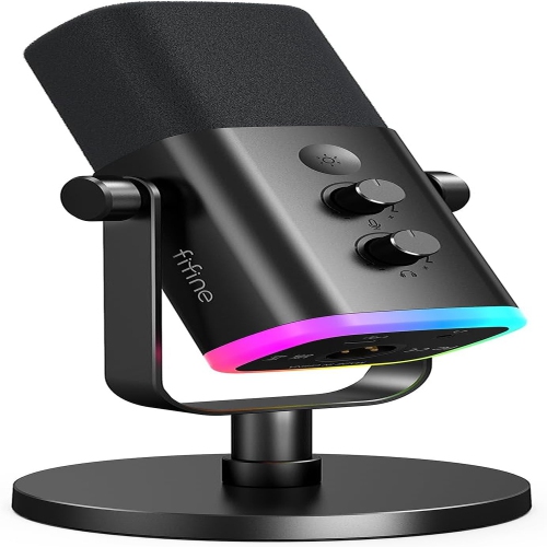 FIFINE TECHNOLOGY Dynamic Mic with RGB, Mute & Stand – for Podcasting, Gaming, Streaming