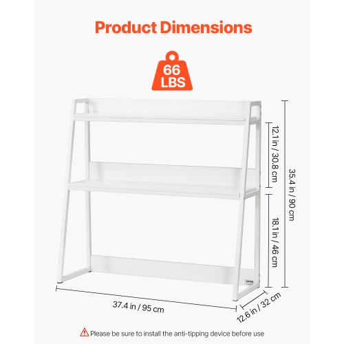 VEVOR 37.4" x 12.6" x 35.4" Desktop Bookshelf, 2-Tier Desktop Storage Organizer, Office Desk Storage Rack Display Shelf, Desktop Bookshelf Hutch with