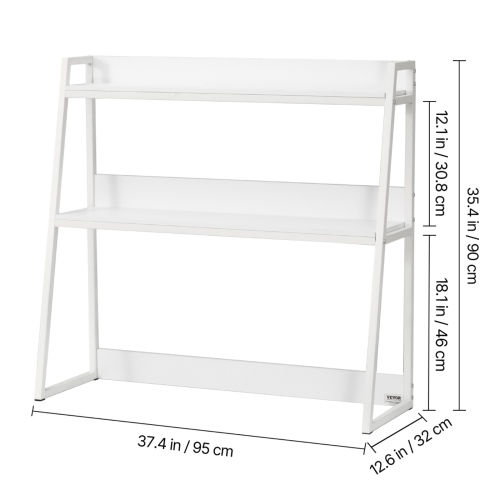 VEVOR 37.4" x 12.6" x 35.4" Desktop Bookshelf, 2-Tier Desktop Storage Organizer, Office Desk Storage Rack Display Shelf, Desktop Bookshelf Hutch with